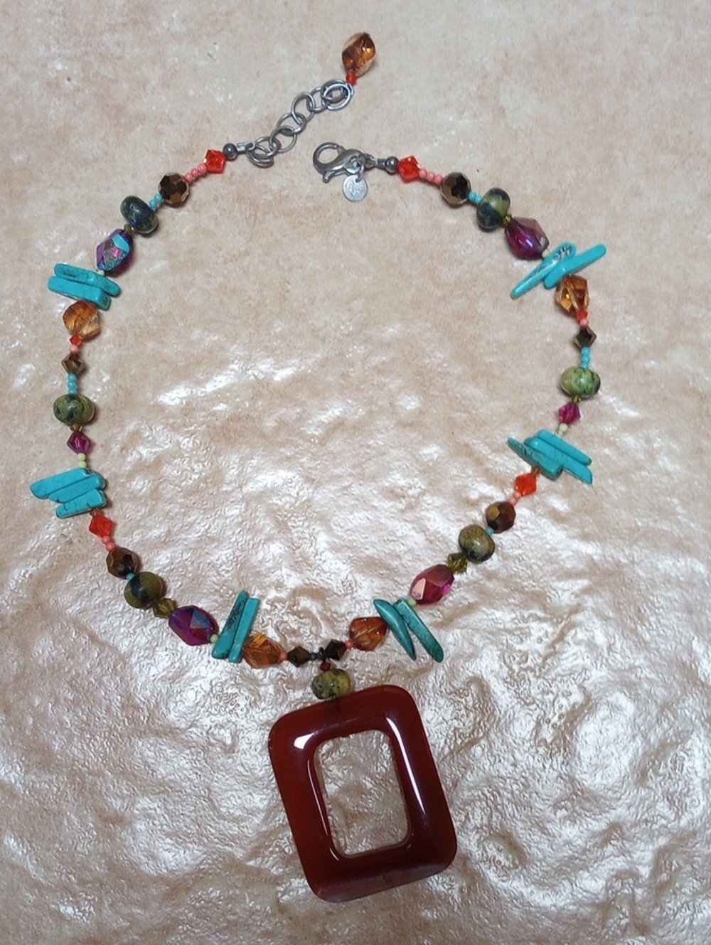 Emily Ray Turquoise, Brown & Multicolor Beaded Pendant Necklace